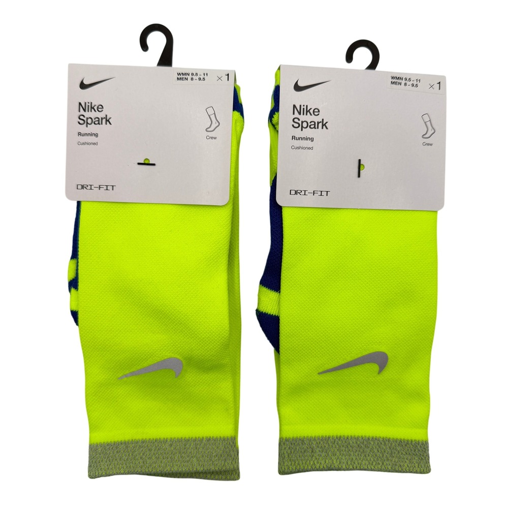 Nike Spark Running Crew Socks Mens 8-9.5 Volt Yellow NWT CU7200-703 Lot of 2